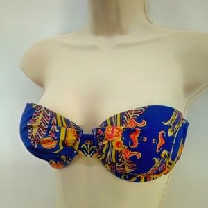 J. Crew Strapless Blue Yellow Paisley Print Swim Bikini Top 32C